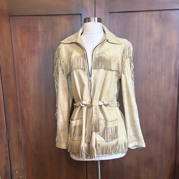 40s 50s Natural Tanned Deerskin Fringe Jacket S - Picture 14 of 14